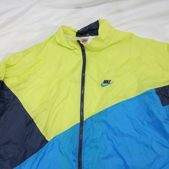 VTG 80s NIKE Lime/Blue Colorblock Windbreaker Sz XL Men - Picture 3 of 8